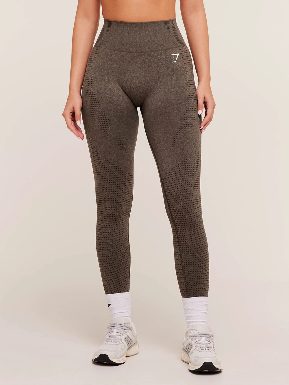 Gymshark High Rise Vital Seamless Leggings, Brown / Olive Green Marl – Medium
